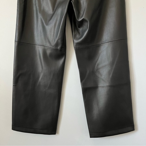 Mango MNG Lille Black Vegan Faux Leather Seamed Straight Leg Trouser Pants Sz 4 - Picture 14 of 16